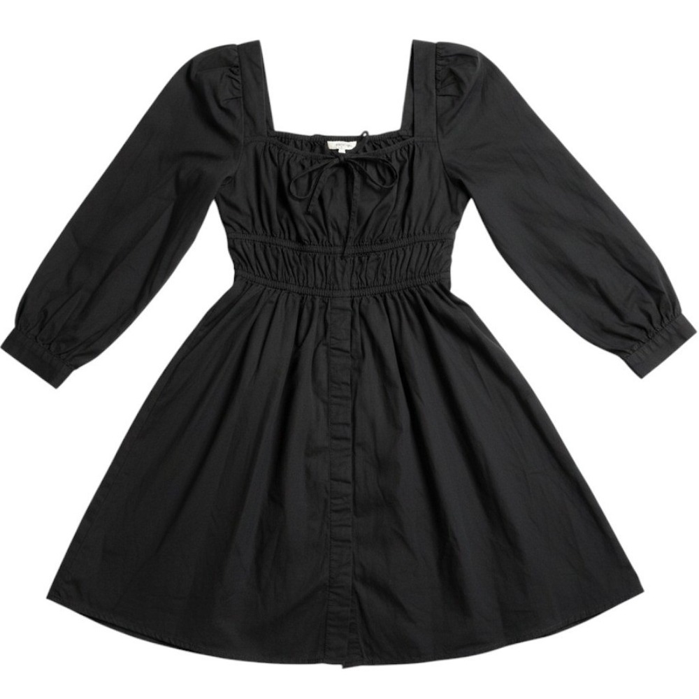 J.Crew Black Cotton Smocked Waist Puff Sleeve Mini Dress Size 2 Cottagecore